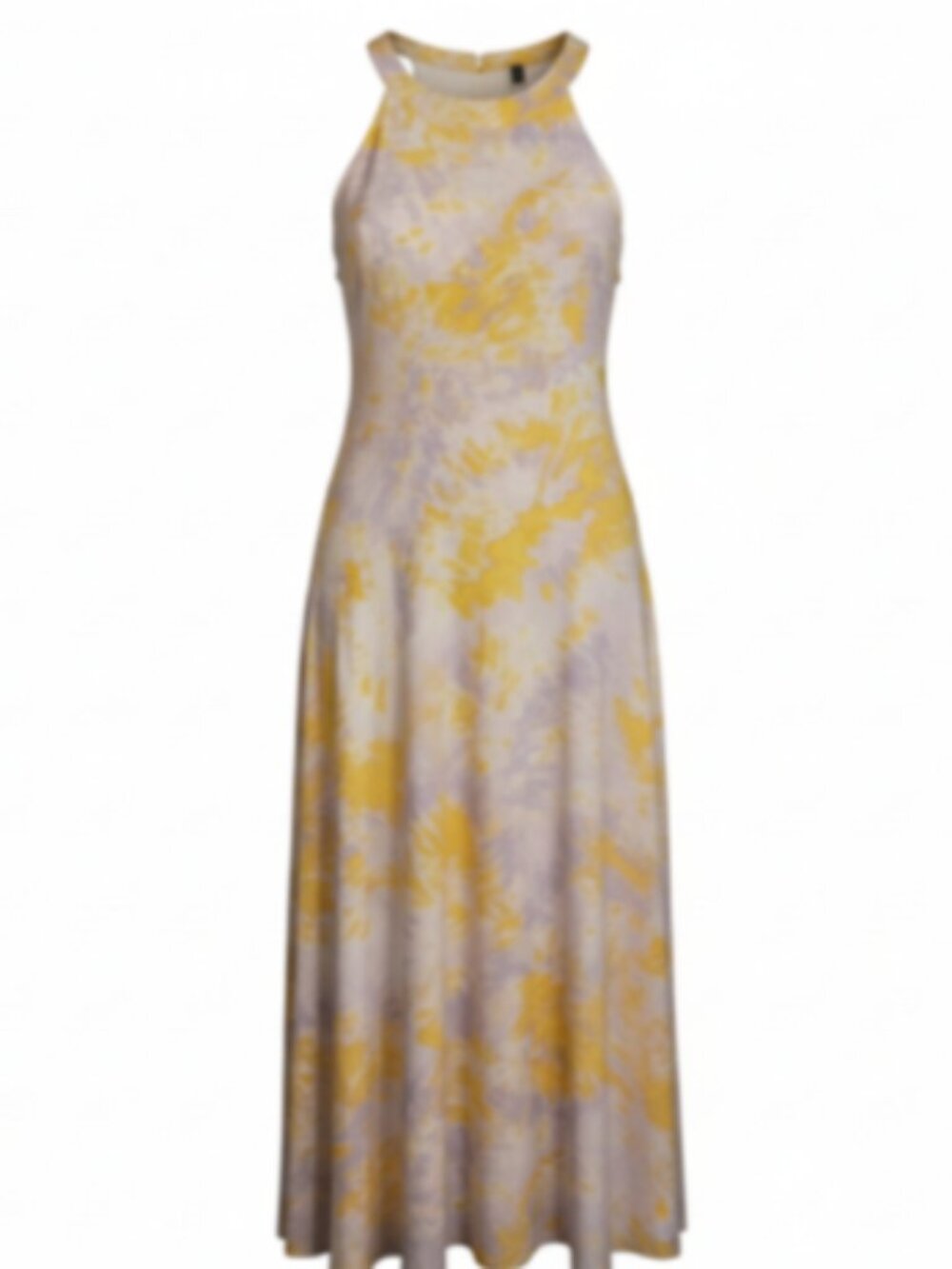 NWT VILA Maxi Dress M Yellow White Floral Halter Open Tie Back Lined Summer